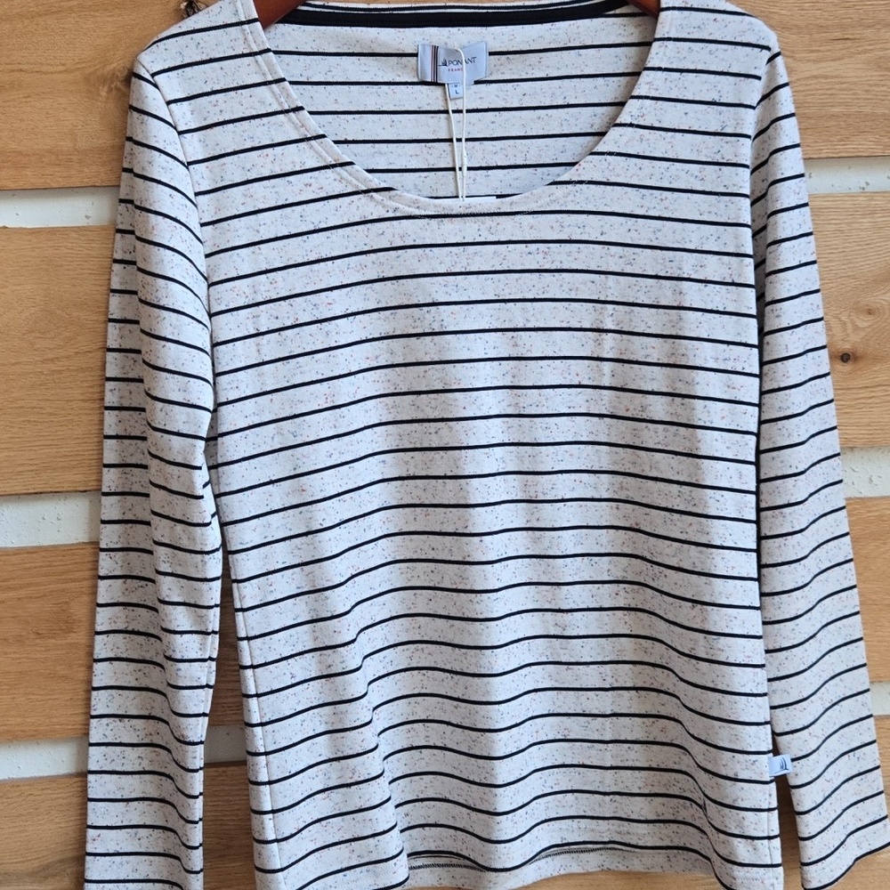 Armor Lux x Ponant Marinière ML Striped Long Sleeve Top Milk Pixel Navy Large